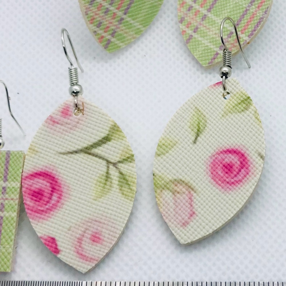 Double Sided Fun floral sage pink plaid earrings hypoallergenic wire